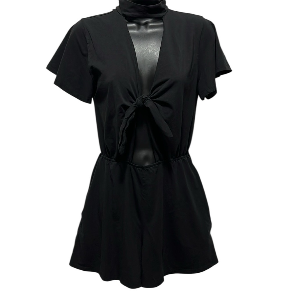 Workhall Tie Front Cutout Romper Black Size Medium
